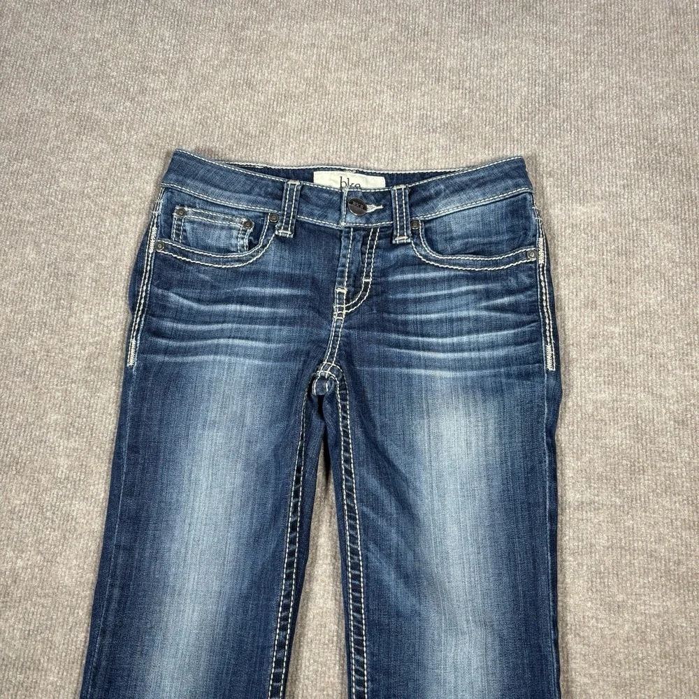 BKE Jeans Youth Girls Size 14 Adelyn Crop Dark Blue Denim Faded Distressed Y2K